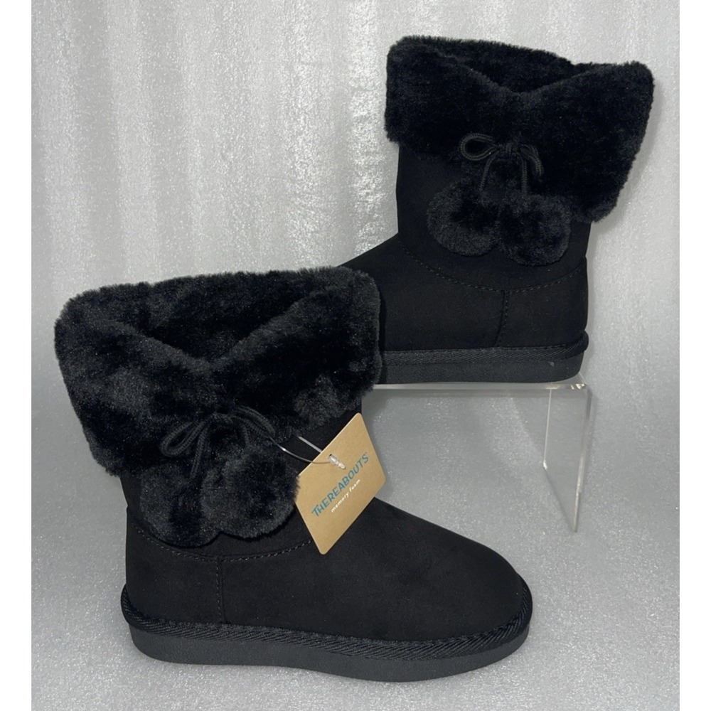 Thereabouts Willa Flat Heel Black Winter Boots Faux Fur Girls Size 12 NEW - Picture 3 of 16